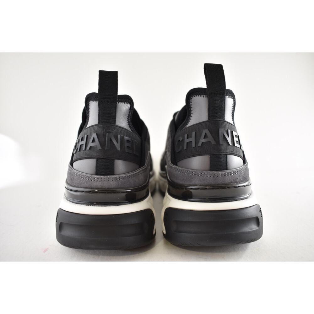 Chanel 23K Mens Grey Black White CC Logo Lace Up Low Top Trainer Sneaker 44 11 - Picture 10 of 13